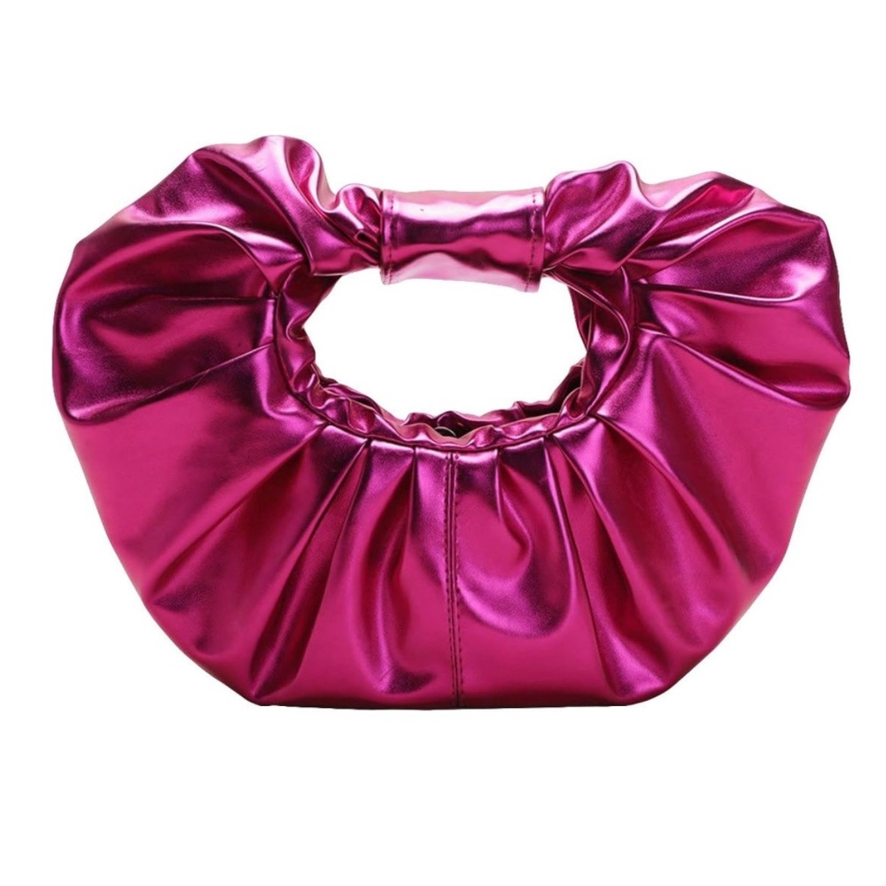 Metallic Red Ruched Handbag Leather Clutch